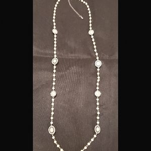 Prim Rhodium Plated, Crystal, Faux Pearl Necklace
